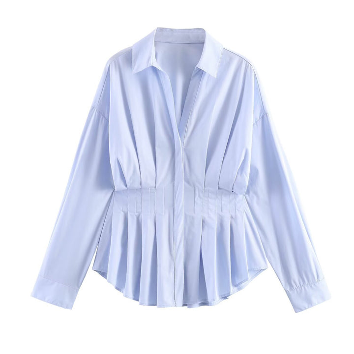 Damen taillierte Plissee-Hemdbluse mit Schößchen Echo Archiv