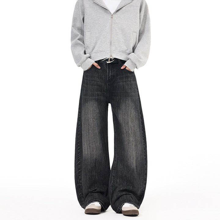 Herren Weite Vintage-inspirierte Denim‑Palazzohose mit verlängerter Saumlage und soften Bleach‑Effekten Echo Archiv