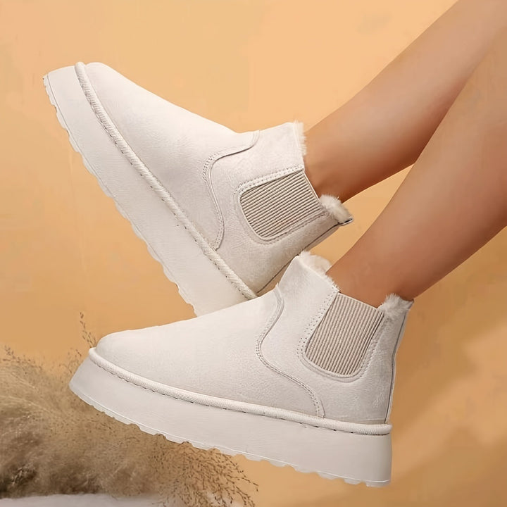 Damen  gefütterte Chelsea-Boots im Velours‑Look mit hohem Plateau‑Sohlenprofil und weichem Innenfutter Echo Archiv