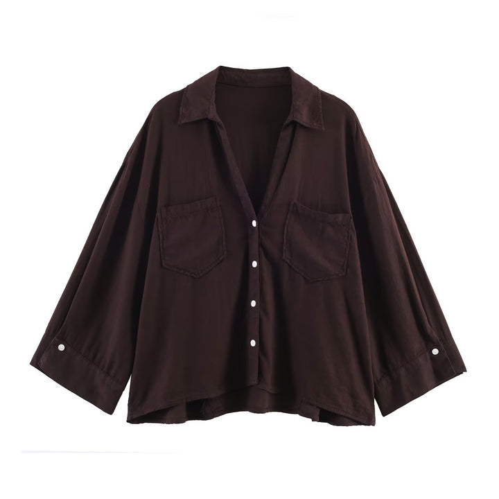 Damen Oversize-Hemdbluse mit großen Brusttaschen, überschnittener Schulter und High‑Low‑Saum Echo Archiv