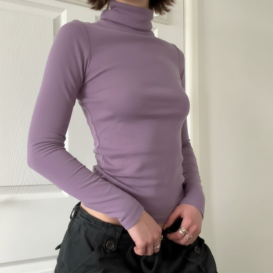 Damen Figurnahes Langarm-Rollkragen-Shirt aus Stretch-Jersey Echo Archiv