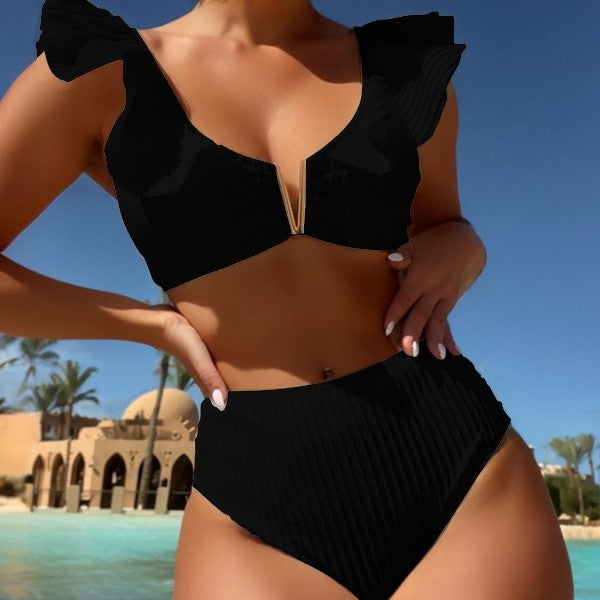 Damen Hoch taillierter Bikini mit verspielten Rüschendetails Echo Archiv