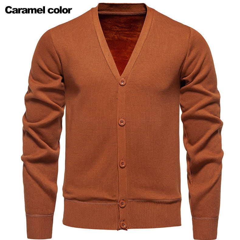 Herren kuschelige Strickjacke mit V-Ausschnitt und Knopfleiste Echoarchiv