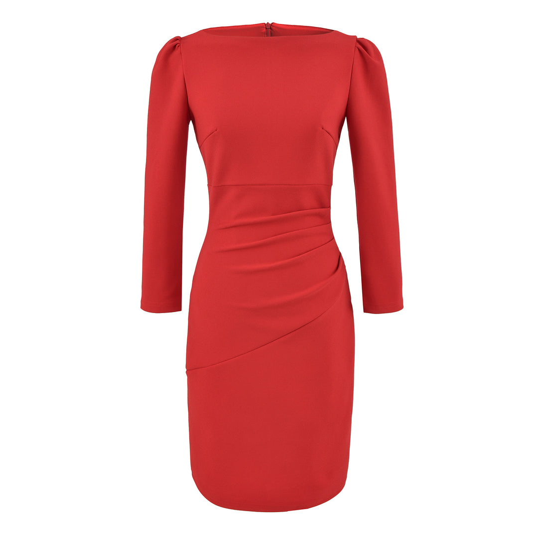Damen Figurbetontes Midikleid mit geraffter Wickeloptik und langen Ärmeln Echoarchiv