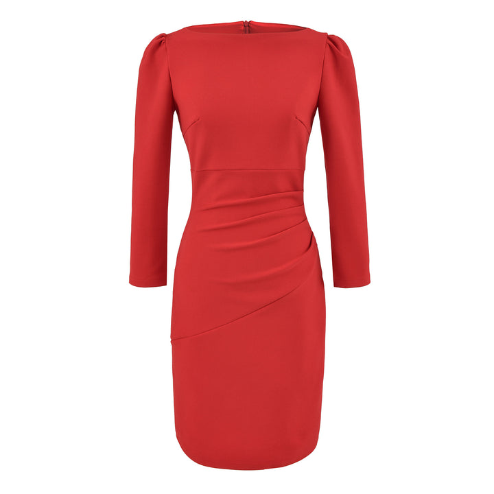 Damen Figurbetontes Midikleid mit geraffter Wickeloptik und langen Ärmeln Echoarchiv