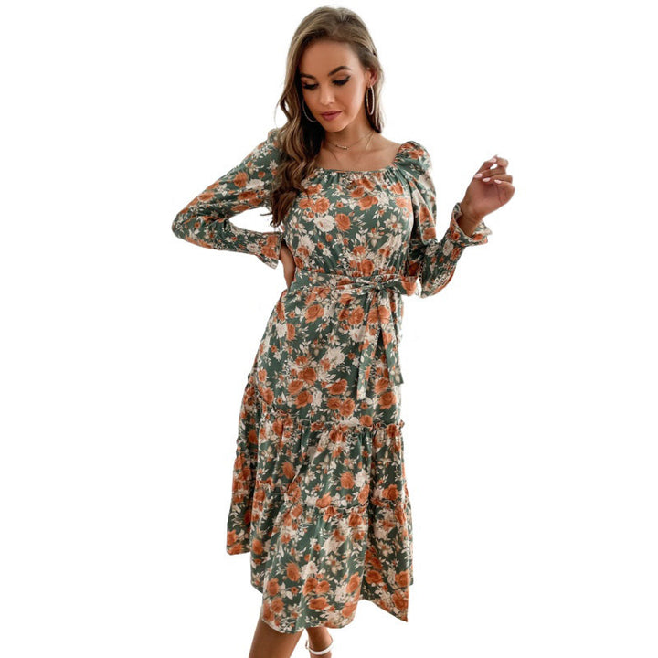 Damen Blumenkleid mit Tendervollfalten und runder Ausschnitt Echo Archiv
