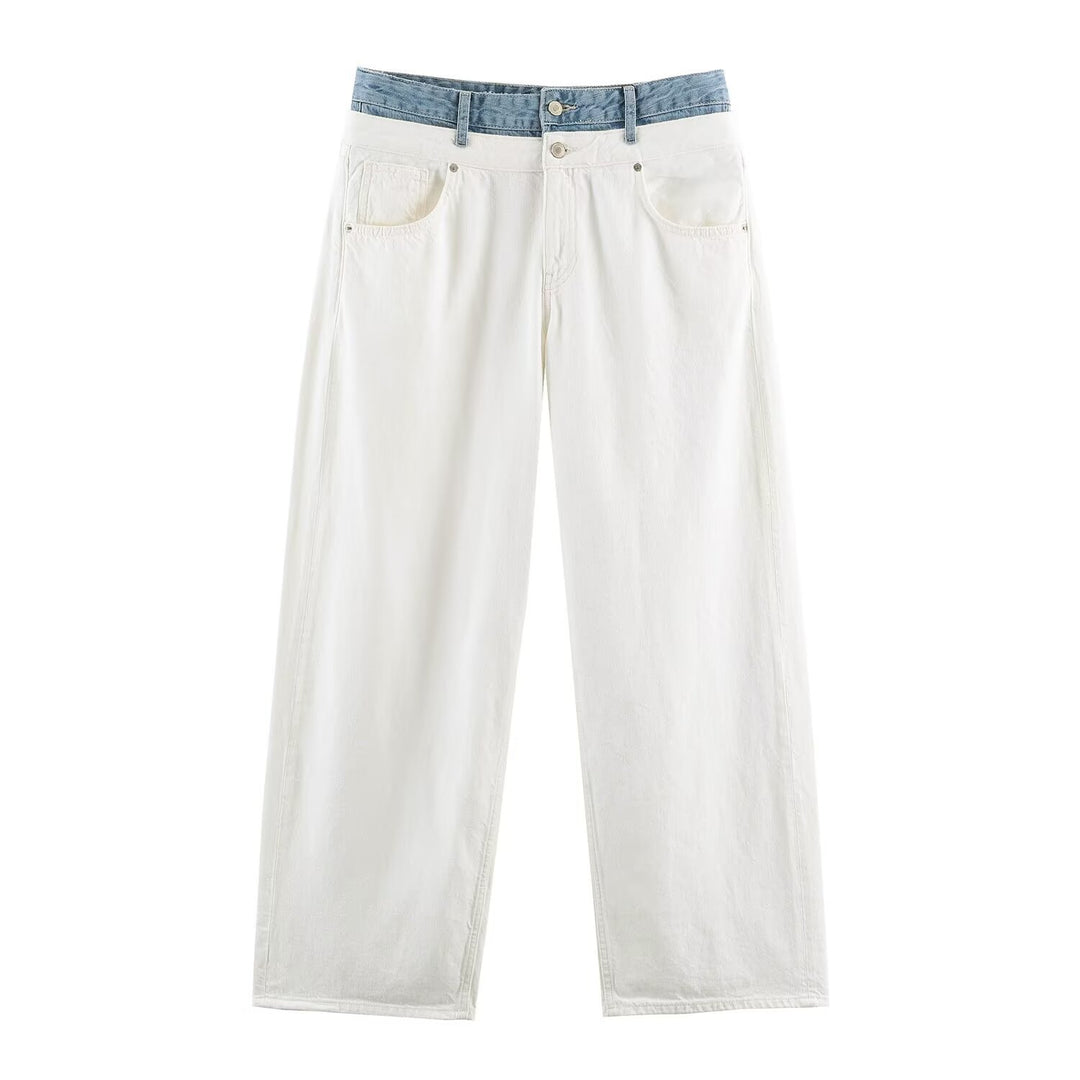 Damen Weite High‑Waist‑Jeans mit Kontrastbund und Fünf‑Taschen‑Design Echo Archiv