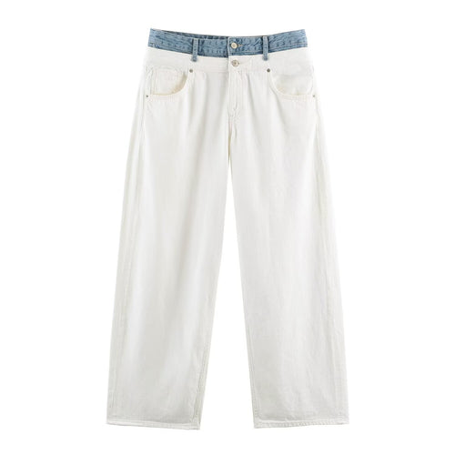 Damen Weite High‑Waist‑Jeans mit Kontrastbund und Fünf‑Taschen‑Design Echo Archiv