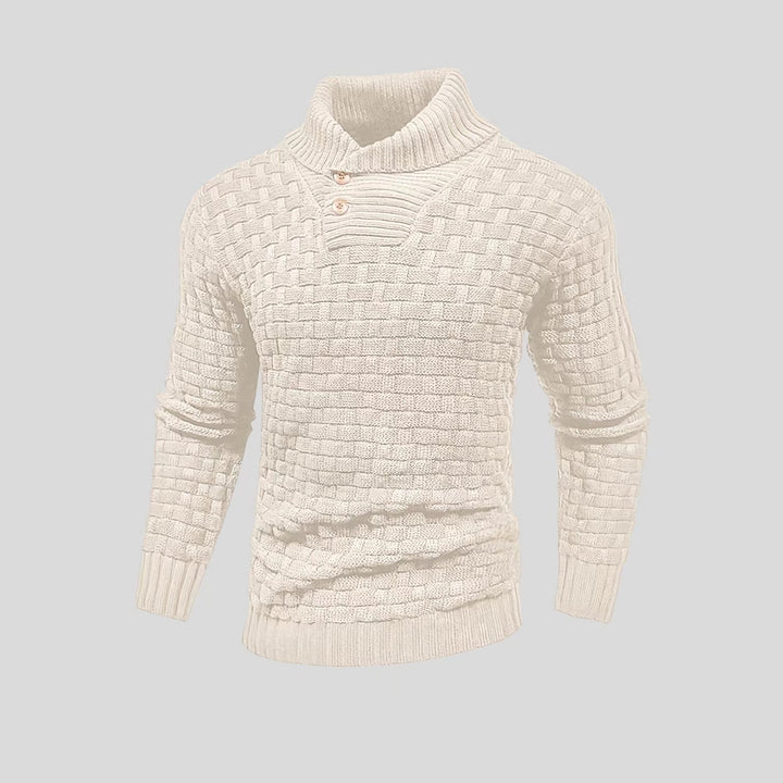 Herren nan strukturierter Strickpullover mit hochschließendem Stehkragen und Zierknopfleiste Echo Archiv