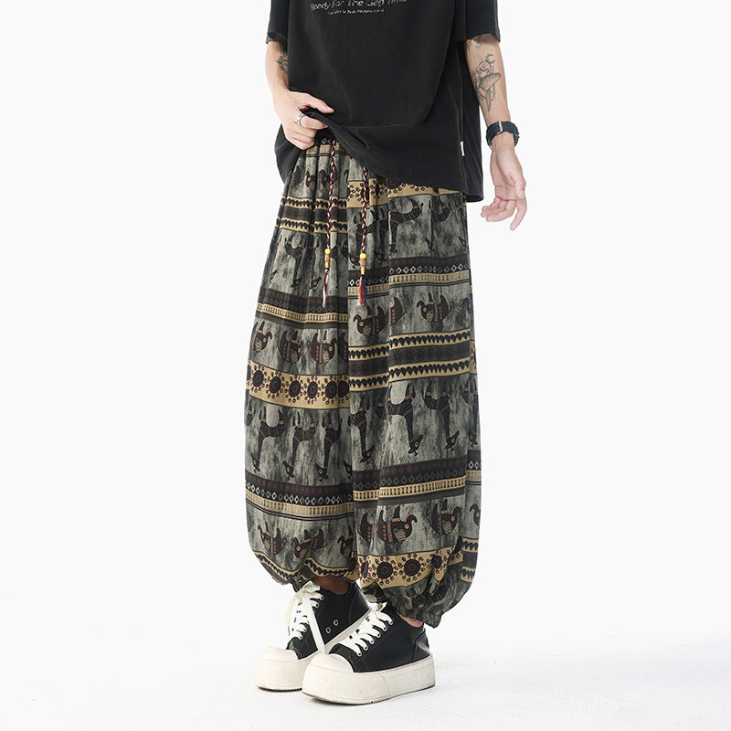 Damen Weite Boho-Haremshose aus Baumwollmix mit elastischem Bund und Ethno-Print Echo Archiv