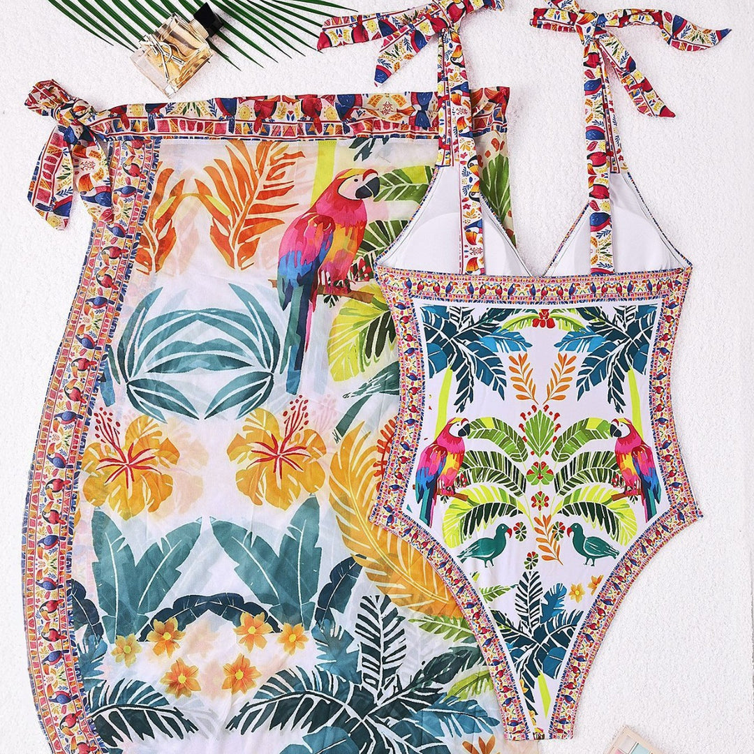 Damen Schwimmkleid mit floralem Design und Überwurf Echo Archiv