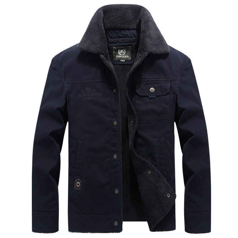 Herren Vintage-inspirierte Canvas-Workerjacke mit Vollfutter-Teddy, Brustpatten und Multifunktions-Taschen Echoarchiv