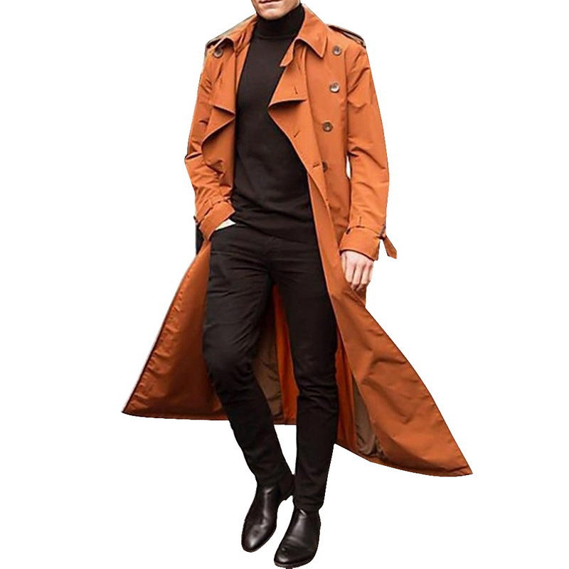 Herren eleganter Trenchcoat mit tiefem Revers und verdeckten Knöpfen Echoarchiv