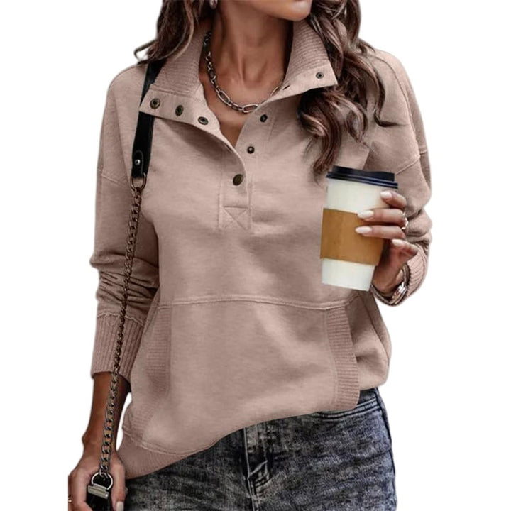 Damen Sweatpullover mit Stehkragen-Knopfleiste und Kängurutasche Echo Archiv