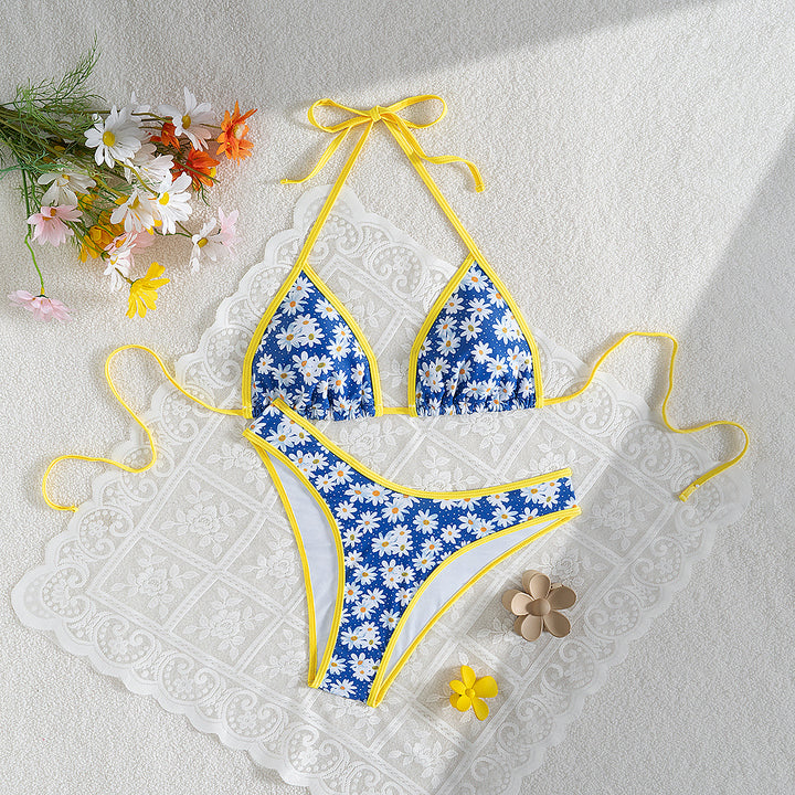 Damen Blumenmuster Bikini-Set mit verstellbaren Trägern und hohem Beinausschnitt Echo Archiv