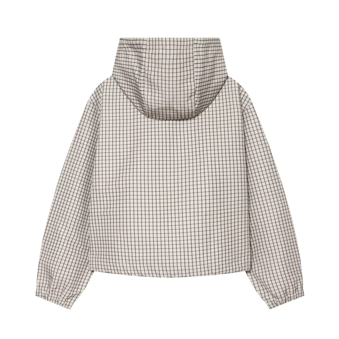 Damen Karierter Cropped‑Windbreaker mit Kapuze, Tunnelzug und Reißverschluss Echo Archiv