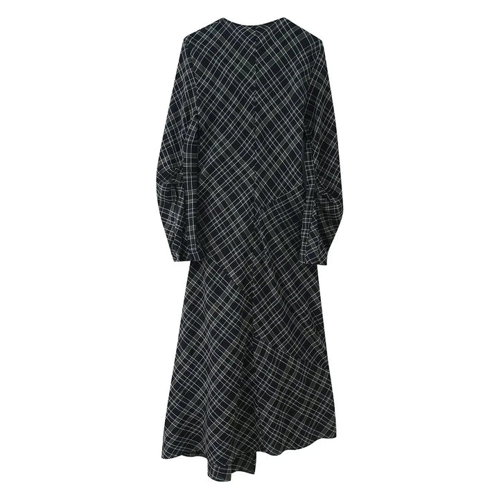 Damen asymmetrisches Midikleid mit Knoten-Drapierung und Balloon-Ärmeln – Élara