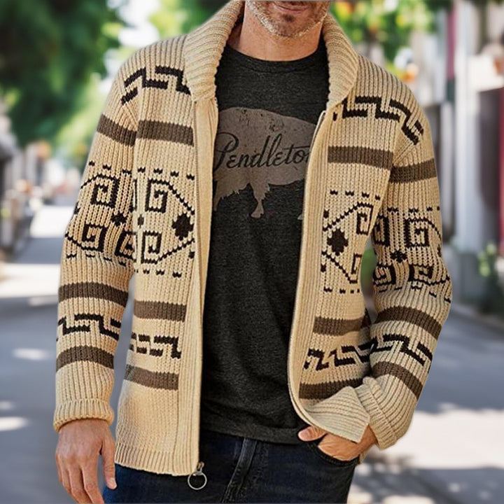 Herren Strickjacke mit kunstvollem Muster und hohem Kragen Echoarchiv
