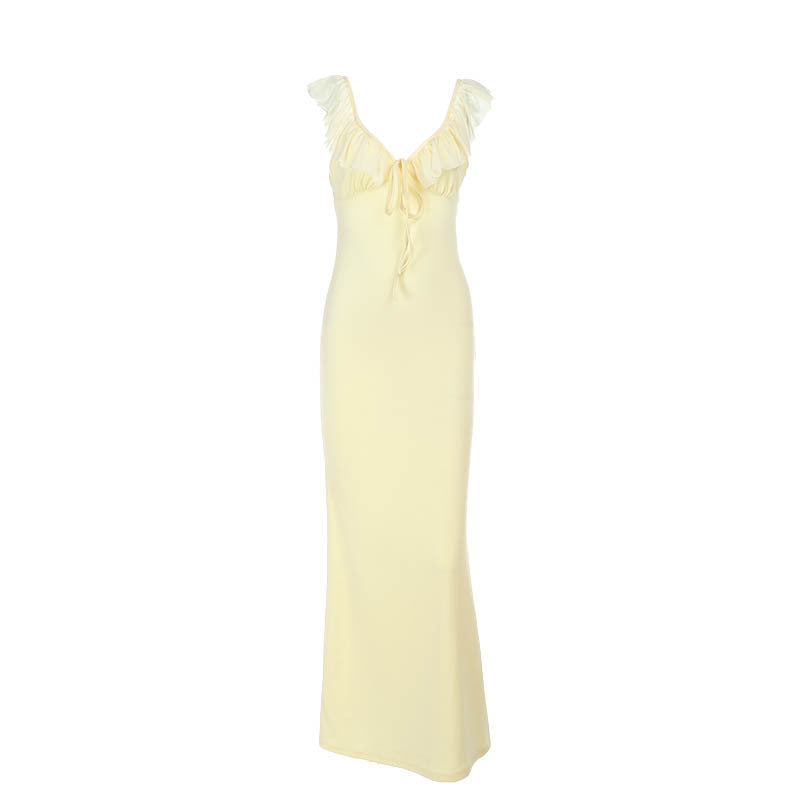 Damen figurbetontes Maxikleid mit Rüschendetails und V-Ausschnitt Echo Archiv