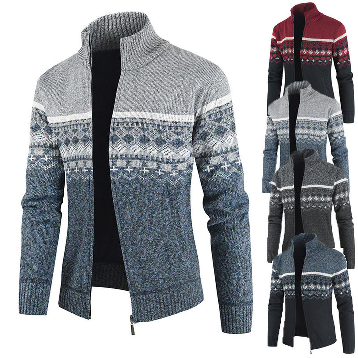 Herren modische Strickjacke mit hohem Kragen und grafischem Muster Echoarchiv