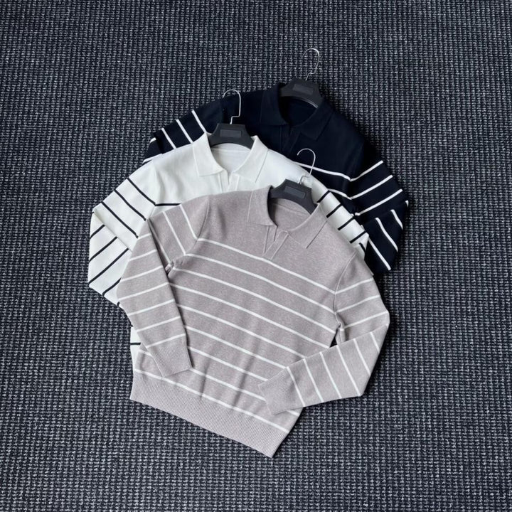 Stilvolles gestricktes Sweatshirt für Herren mit V-Ausschnitt und Streifen Echo Archive