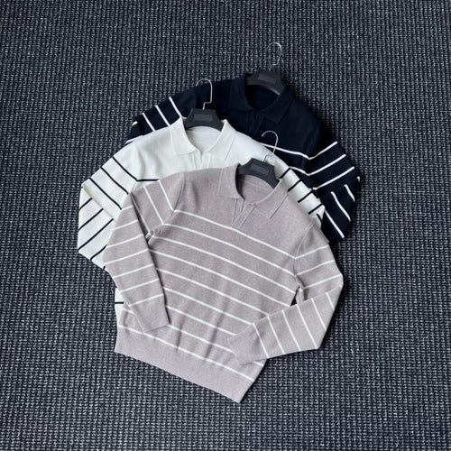 Stilvolles gestricktes Sweatshirt für Herren mit V-Ausschnitt und Streifen Echo Archive