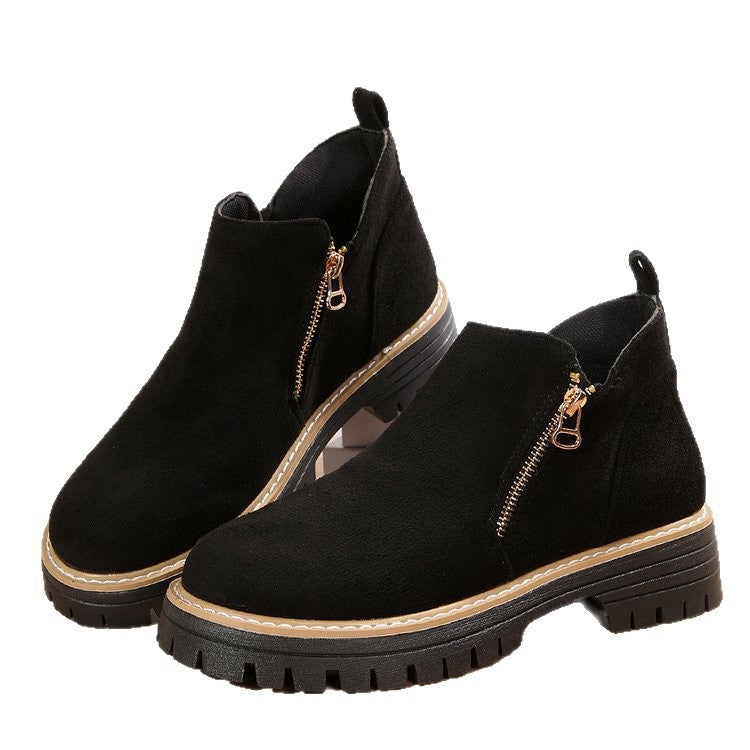 Damen Kurzschaft-Stiefeletten aus Veloursoptik mit seitlichem Reißverschluss und grober Profilsohle – Varelle