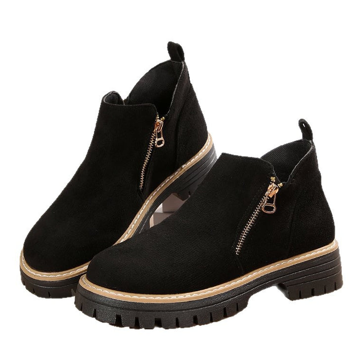 Damen Kurzschaft-Stiefeletten aus Veloursoptik mit seitlichem Reißverschluss und grober Profilsohle – Varelle