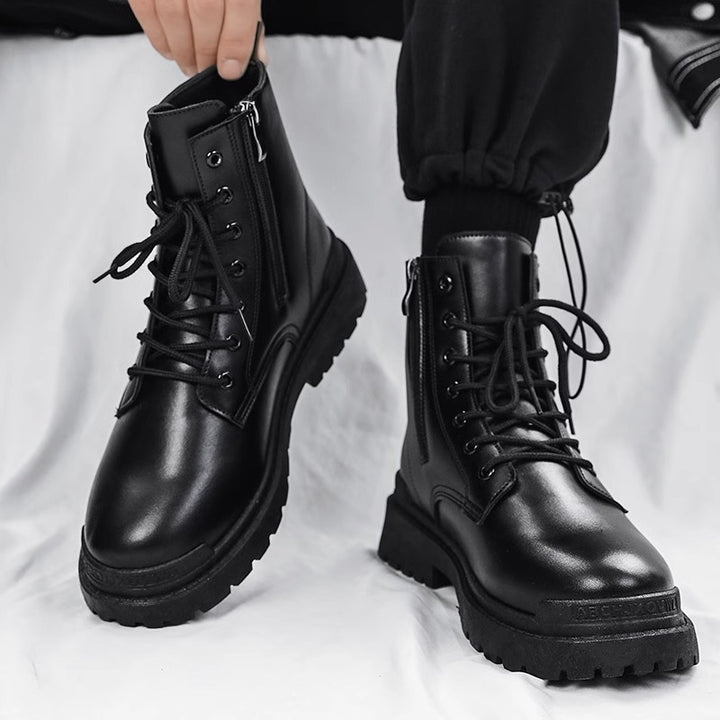 Damen Chunky Combat-Stiefel mit Reißverschluss, profilierter Gummisohle und Schnürung Echoarchiv