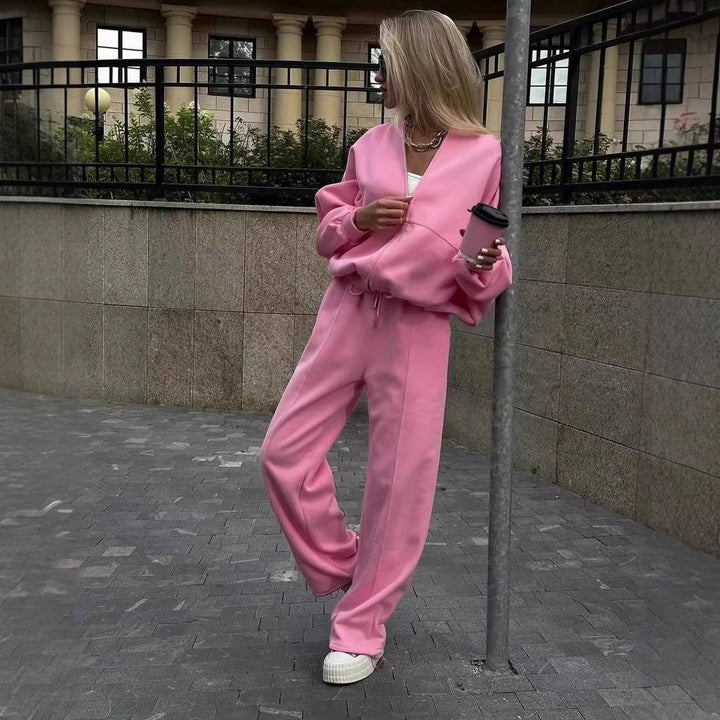Damen nan cropped Hoodie mit halbem Reißverschluss und Highwaist Jogginghose Echo Archiv