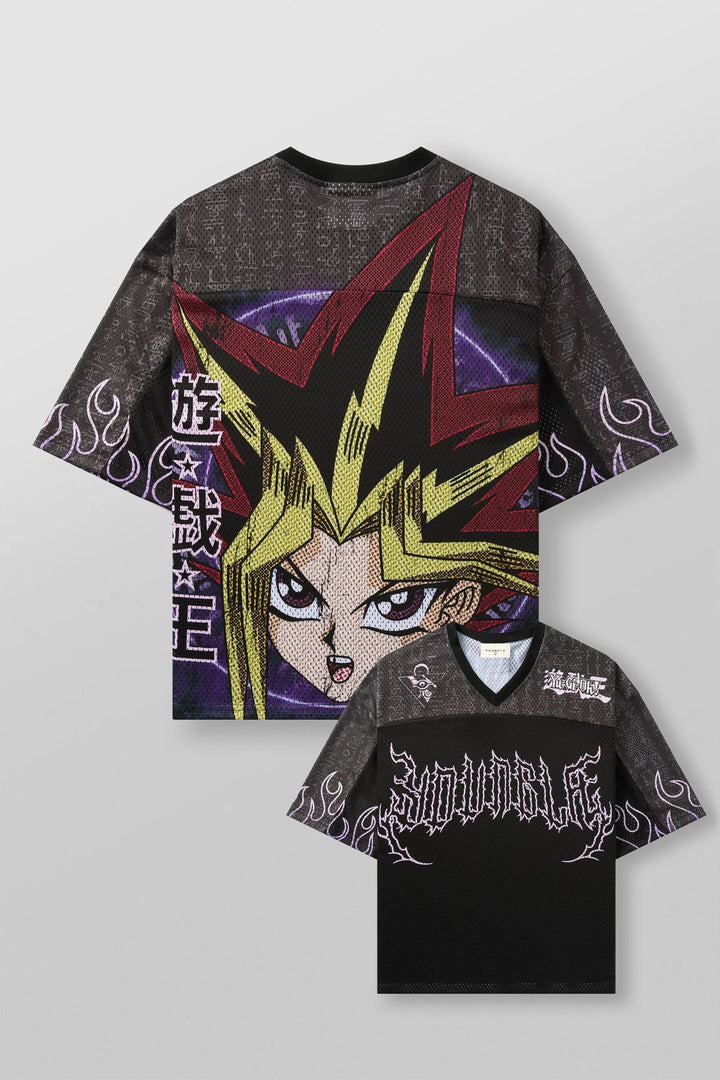 Unisex nan atmungsaktives Netz-Jersey mit großflächigem Anime-Print und V-Ausschnitt Echo Archiv