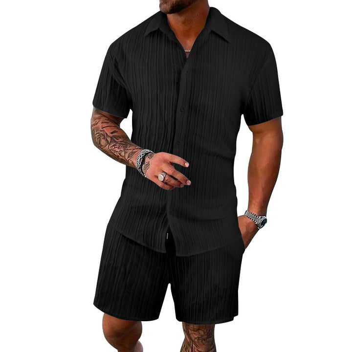 Herren luftiges Kurzarm-Hemd und Shorts-Set mit strukturiertem Design Echoarchiv