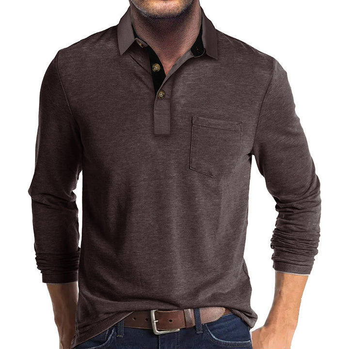Herren Poloshirt mit langen Ärmeln und Brusttasche Echoarchiv