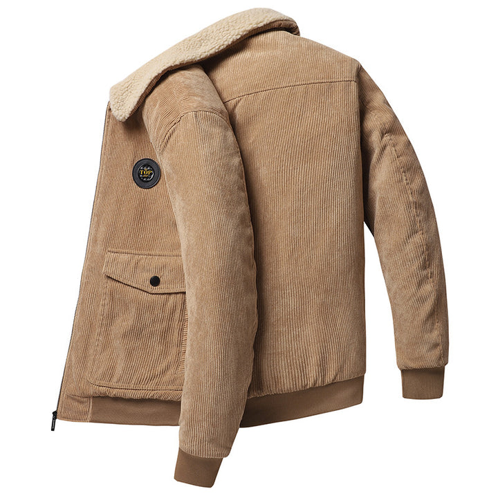 Herren Cord-Blouson im Pilotenlook mit Teddykragen, wattierter Innenfütterung und Pattentaschen – Taviero