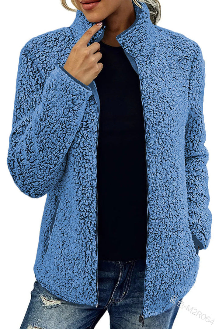 Damen Flauschige Fleecejacke mit hohen Kragen und seitlichen Taschen Echoarchiv