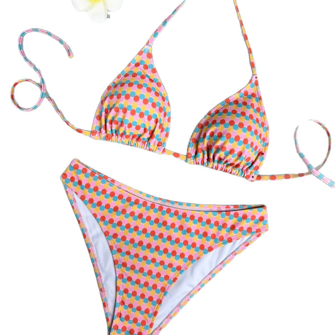 Damen Triangel-Bikini mit buntem Punktedesign und verstellbaren Bändern Echo Archiv