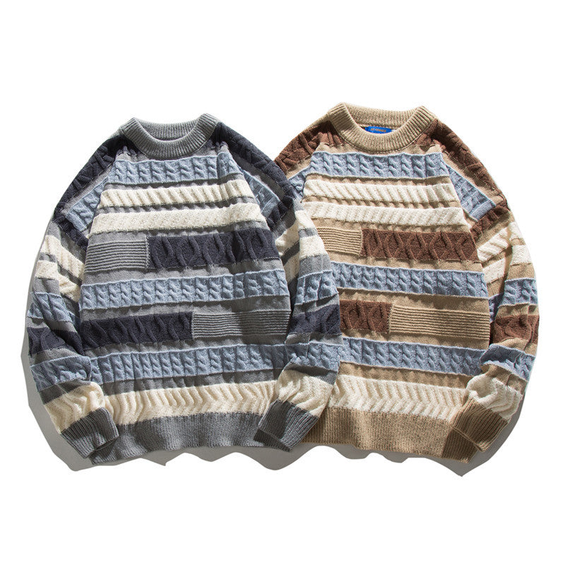 Unisex Oversize Grobstrickpullover mit strukturierter Blockstreifen-Optik und Rundhalsausschnitt Echoarchiv