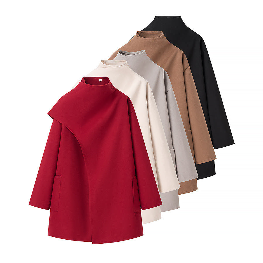 Damen Asymmetrischer Wollmix-Mantel mit Cape-Überwurf und Stehkragen Echo Archiv