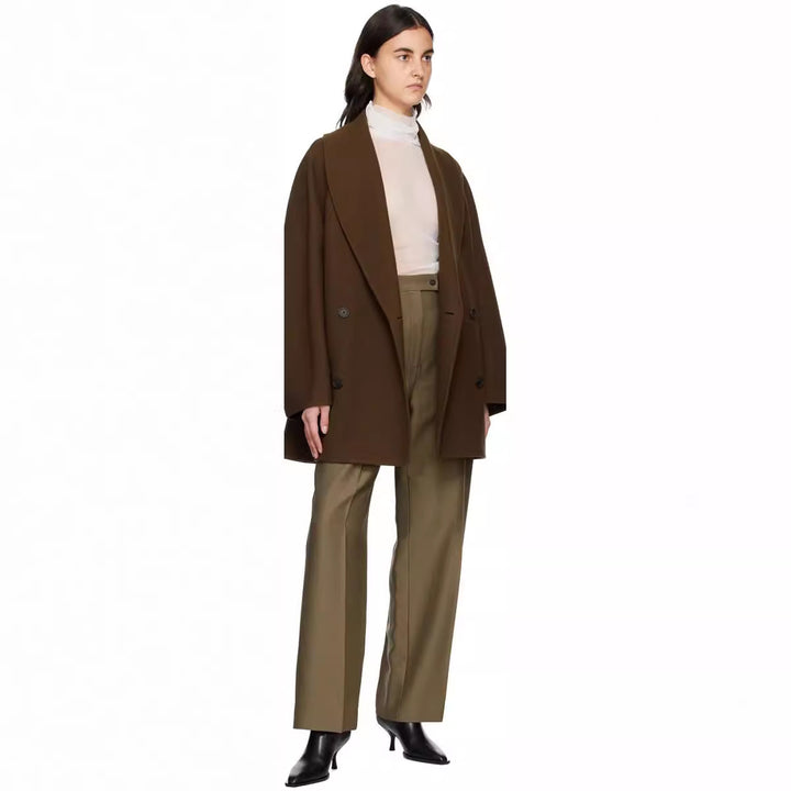 Damen Kurz geschnittener Oversize Doppelreihiger Wollmix‑Mantel mit Rundschalkragen Echoarchiv