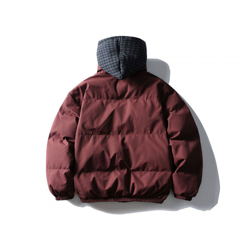 Unisex Wattierte Pufferjacke im kastigen Schnitt mit karierter Einsatzkapuze und hohem Stehkragen Echo Archiv