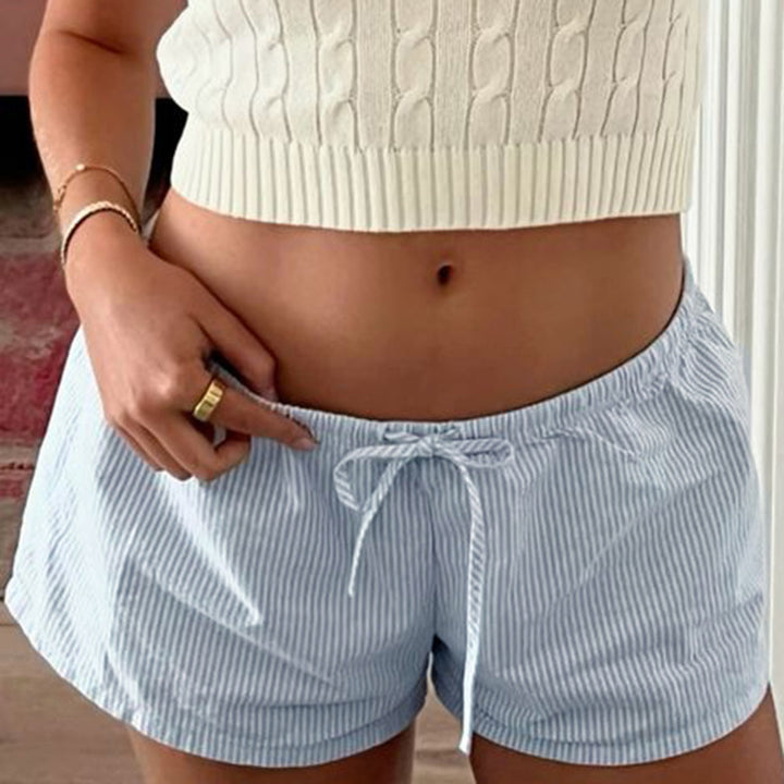 Damen Kurzschlafhose mit elastischem Bund und modischem Bindegürtel Echo Archiv