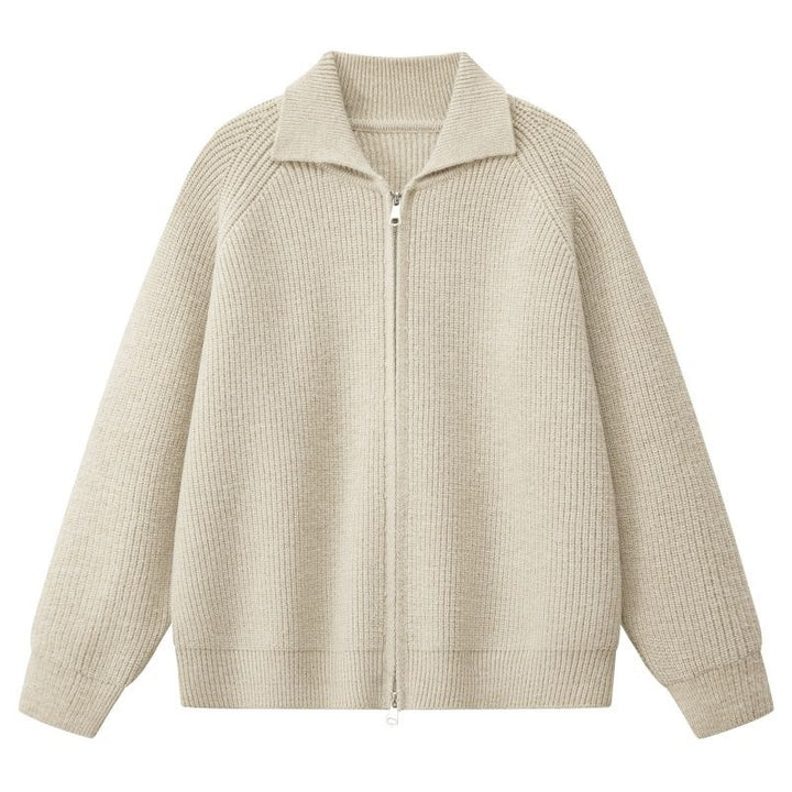 Damen Oversize-Strickjacke mit durchgehendem Reißverschluss, gerippter Struktur & Stehkragen Echoarchiv