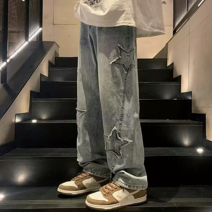 Herren lässige Jeans mit Sterne-Stickerei Echoarchiv