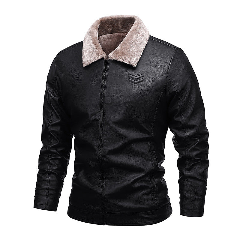 Herren Kunstleder-Pilotblouson mit Teddykragen und windabweisender Außenlage – Taviero