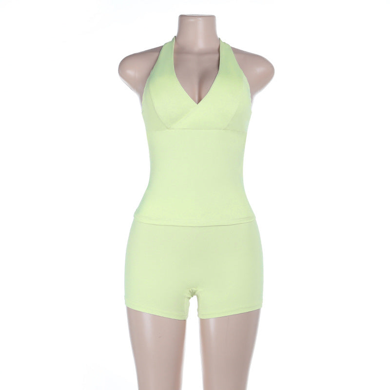 Damen sportlicher Einteiler mit tiefem V-Ausschnitt und schulterfreiem Design Echo Archiv