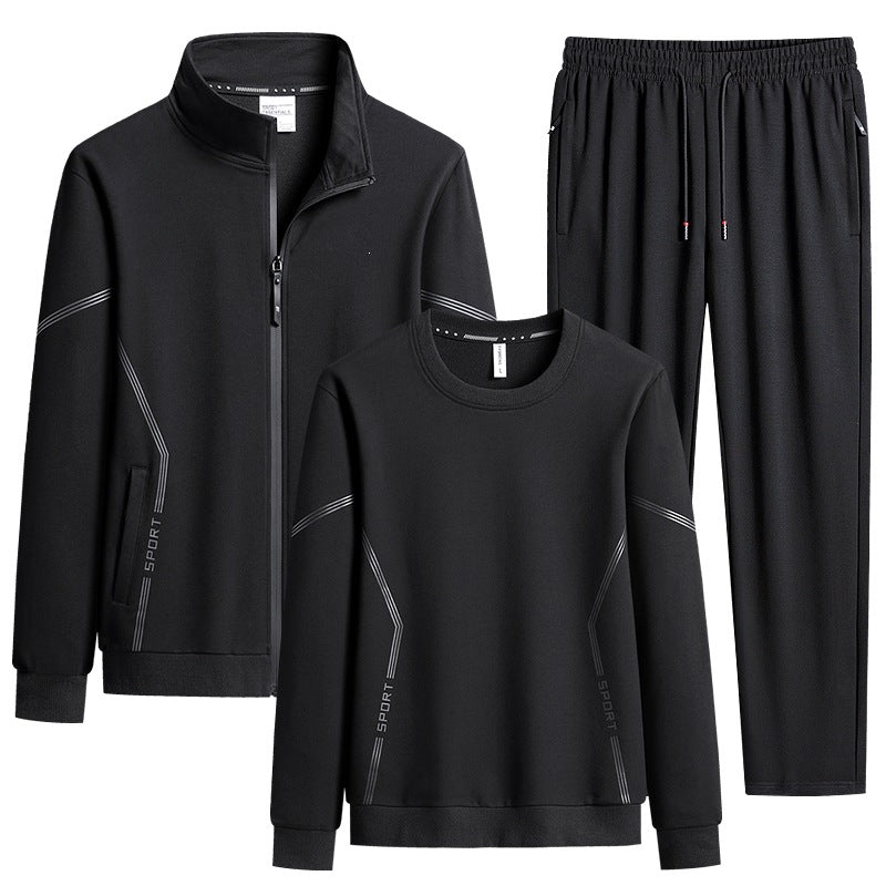 Herren Dreiteiliges Performance-Trainingsset mit Stehkragen-Zipjacke, Rundhals-Sweater & tapered Jogginghose Echoarchiv