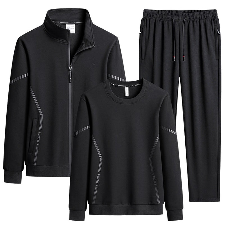 Herren Dreiteiliges Performance-Trainingsset mit Stehkragen-Zipjacke, Rundhals-Sweater & tapered Jogginghose Echoarchiv