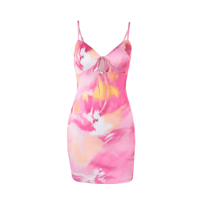 Damen figurbetontes Sommerkleid mit trägerlosem Design und verführerischem Krawattenverschluss Echo Archiv
