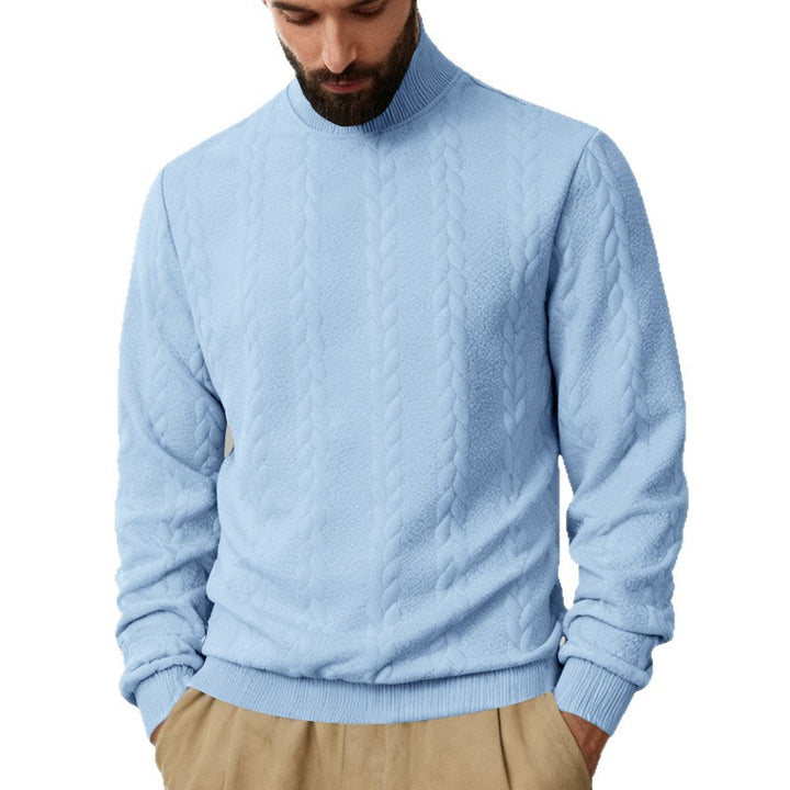 Herren Strickpullover mit hohem Kragen und Zopfmuster Echoarchiv