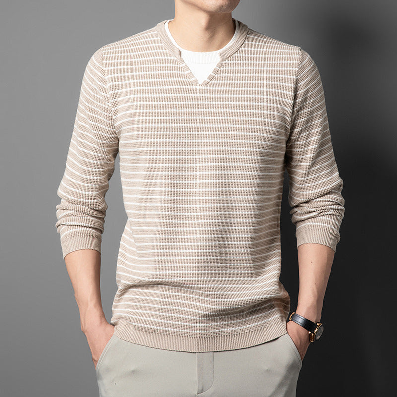 Herren modischer V-Ausschnitt Pullover mit feinem Streifenmuster Echoarchiv